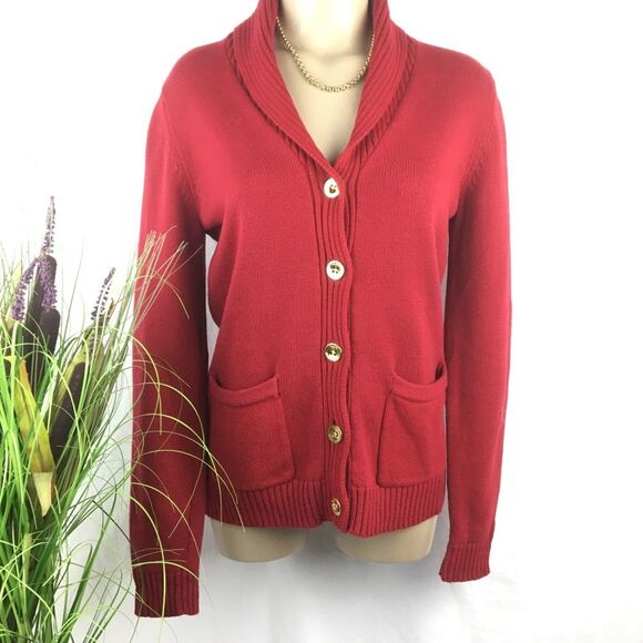 Ralph Lauren Red Cotton Knit Cardigan Button up Preppy Sweater M - Picture 1 of 7
